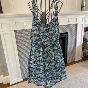 Blue and teal floral a-line style mini dress Lush